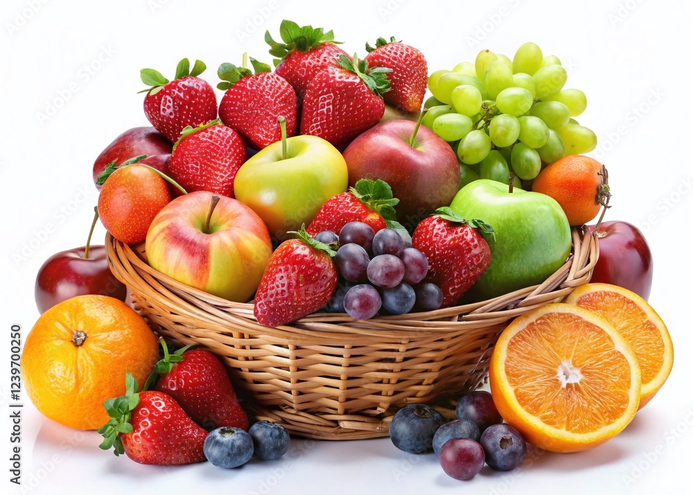 Fresh Fruits in Basket Isolated on Transparent Background Fresh Fruits in Basket Isolated on Transparent Background