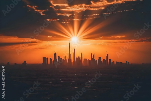 Cityscape silhouettes rise ...