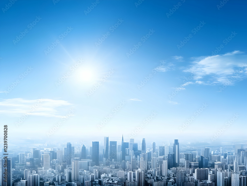 Modern Metropolis Shines Under a Bright Sun with Scattered Clouds Modern Metropolis Shines Under a Bright Sun with Scattered Clouds