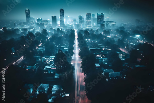 Cityscape at Night with Lig...