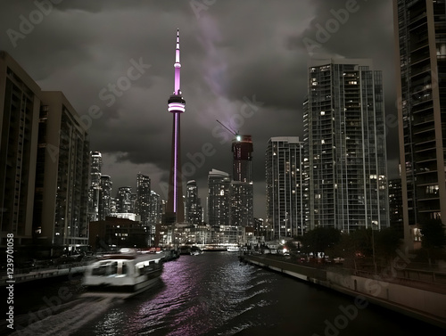 Purple Tower Illuminates Ni...