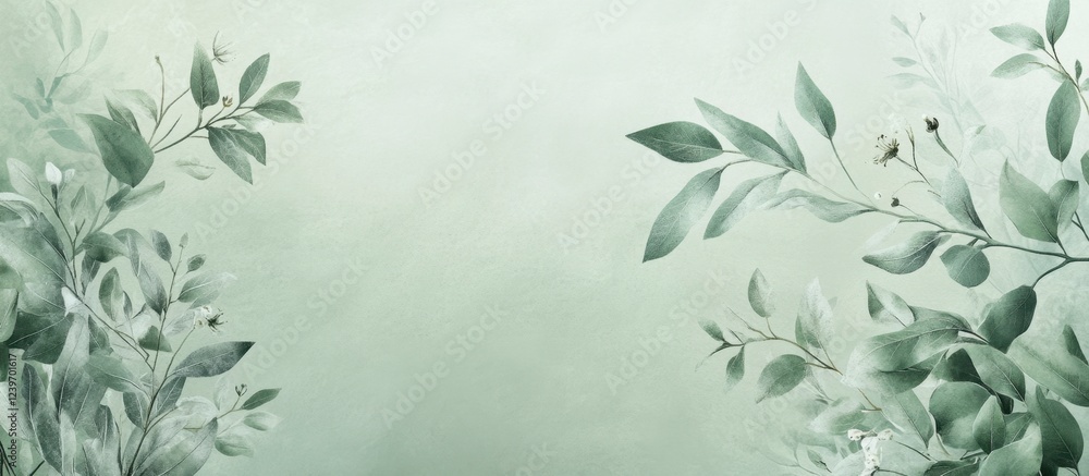 Serene Green Botanical Frame, Copy Space Serene Green Botanical Frame, Copy Space