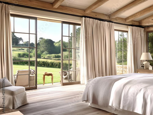 Serene Bedroom Opens to Tra...
