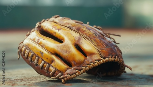 Vintage Baseball Glove on Dusty Field photo