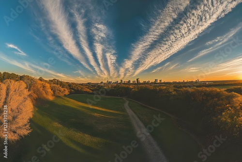 Cityscape at Sunset with Wi...