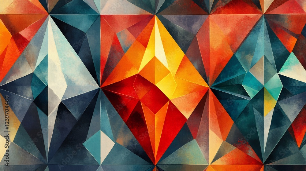 Vibrant geometric patterns shimmer with warm light creating a dazzling abstract art piece. AI Generated Vibrant geometric patterns shimmer with warm light creating a dazzling abstract art piece. AI Generated
