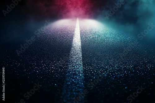 Wet asphalt road reflects c...