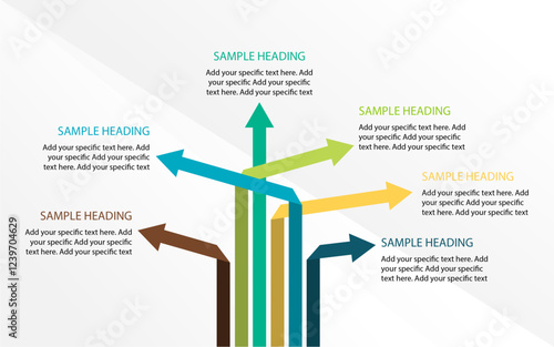 Arrow lines infographics template design, Six step line arrow infographics design