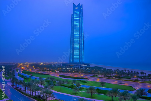 Illuminated skyscraper stan...