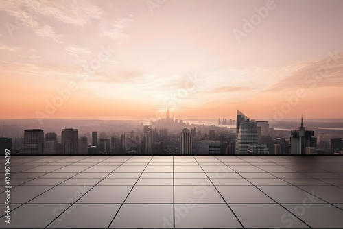 Empty square floor and city...