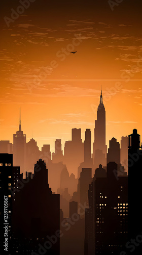 Cityscape silhouettes rise ...