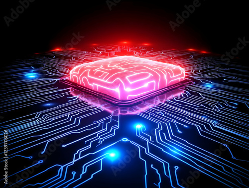 3D Render of CPU Chip Glowi...