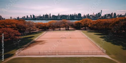 Aerial View of Fenced Sport...