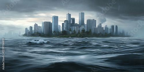 Cityscape on island surroun...