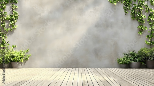 Empty wooden deck with conc...