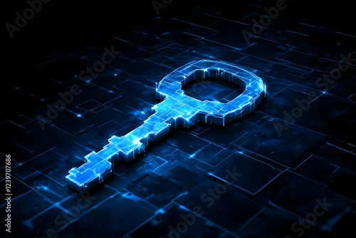 Glowing Blue Key Rests on a...
