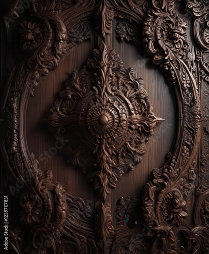 Dark wood background with intricate carvings and ornate details ,  forest,  woodpanel,  nature photo