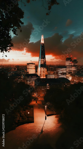 Illuminated Skyscraper Domi...