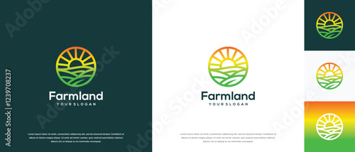 Farmland logo design. Farmland landscape logo template. Farm logo symbol icon
