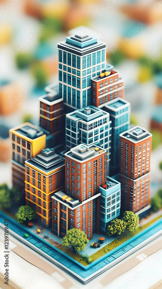 Obraz premium Miniature Cityscape Stands on Map, Showcasing Urban Planning with Architectural Models.