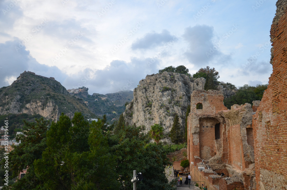 view of Taormina from the viewpoint Ancient Theatre view of Taormina from the viewpoint Ancient Theatre