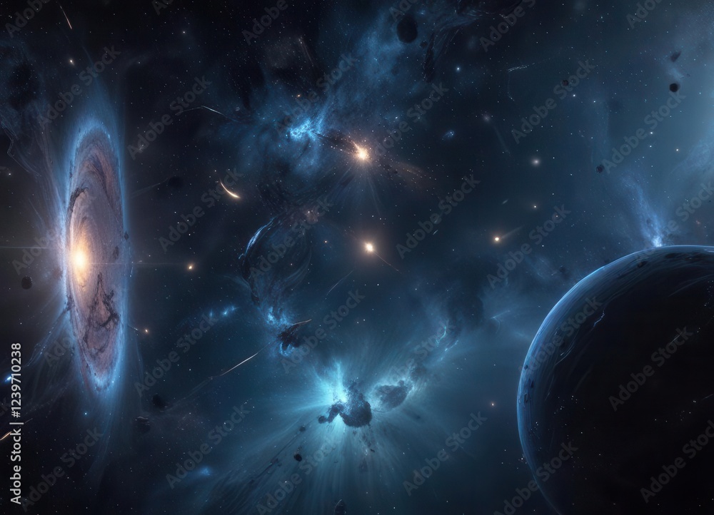 Fototapeta premium Deep space galaxy with many twinkling stars and a dark blue background, space, stars, twinkling