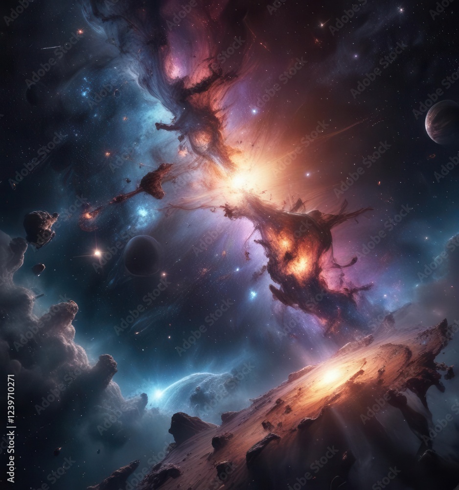Obraz premium Deep Space Galaxy with Sparkling Stars and Nebulae, stars, space, mysterious