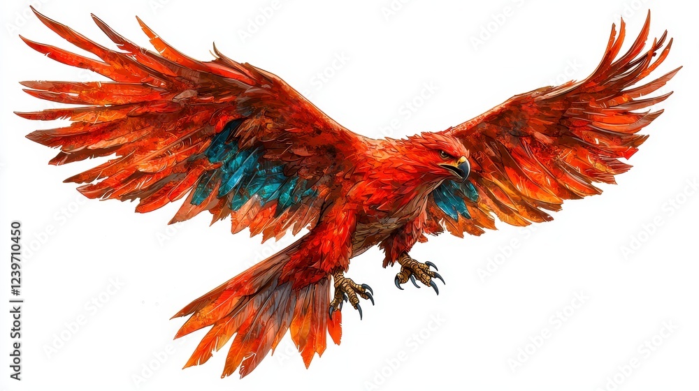 Obraz premium Majestic Red Brown Eagle in Flight Against White Background