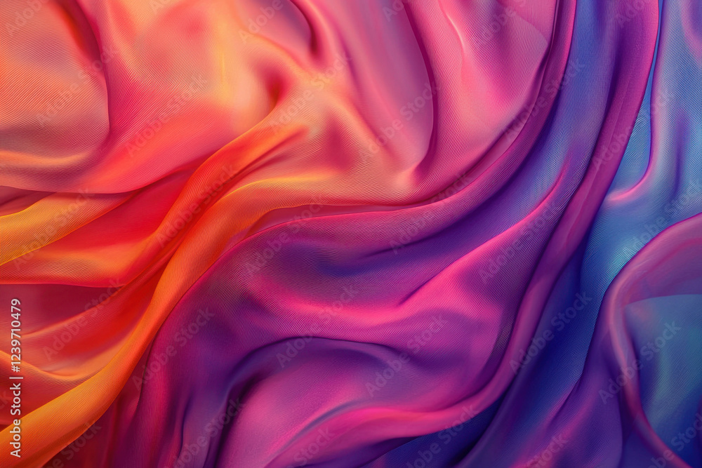 Obraz premium Draped silky material with vibrant fluid waves in shades of magenta, purple, and gold