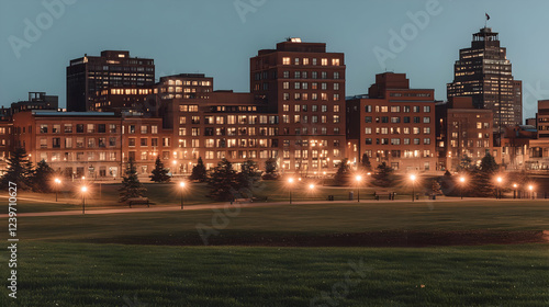 Cityscape glows warmly at t...
