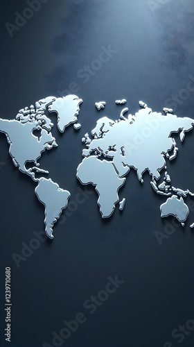 Metallic World Map on Dark ...