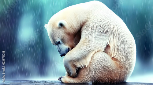 A Polar Bear Huddles in the...