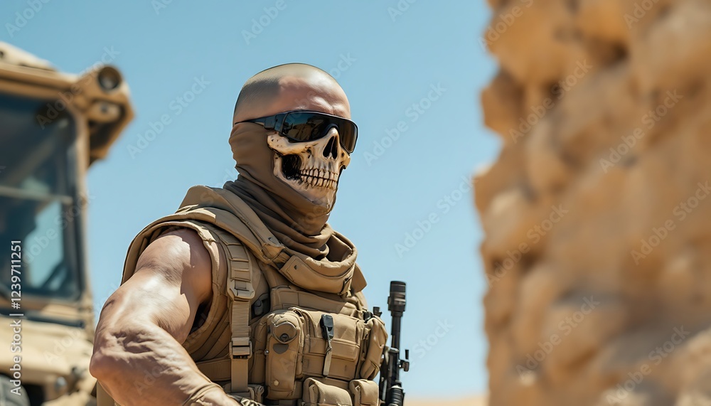 Skull Face Mask Soldier Desert Tactical Gear Photo Skull Face Mask Soldier Desert Tactical Gear Photo