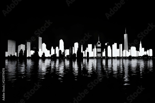 City Skyline Reflects in Da...