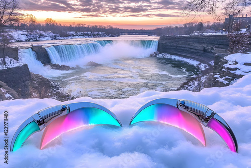 Crescent-shaped neon lights...