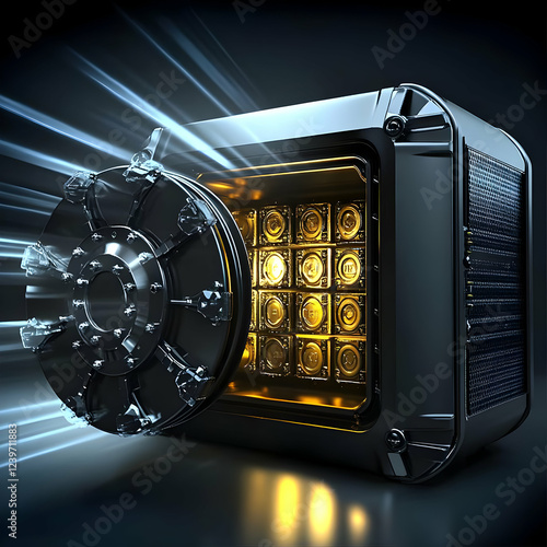 3D Rendered Futuristic Safe...