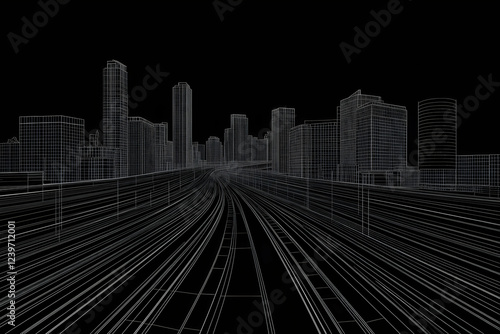 White Wireframe Cityscape w...