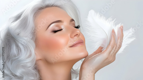 Woman with Silver Hair Hold...