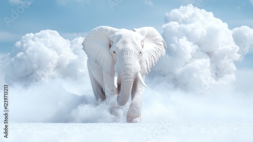 Obraz na płótnie White elephant running on clouds, fantasy scene w salonie