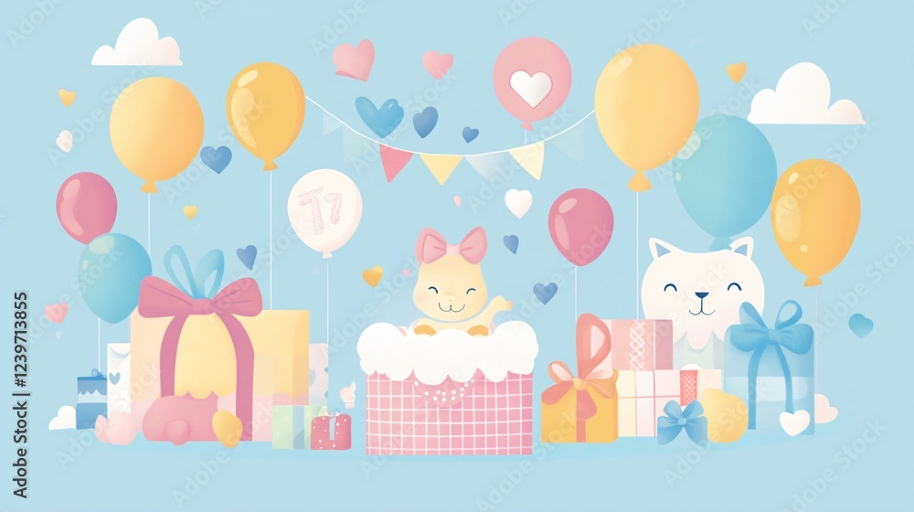 Centered Flat Vector Illustration of a Baby Shower Decoration with Blue and Pink Accents Centered Flat Vector Illustration of a Baby Shower Decoration with Blue and Pink Accents