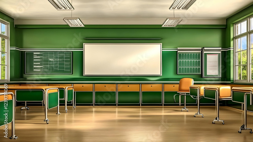 Empty Green Classroom Shows...