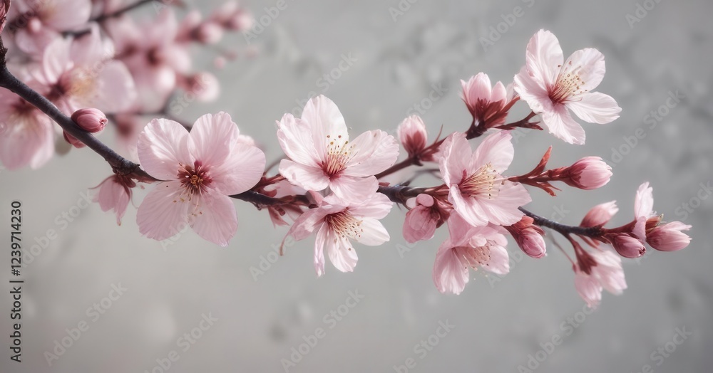 Obraz premium Delicate watercolor cherry blossom branch in full bloom, soft, petals, pink