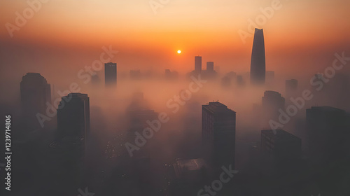 Cityscape Shrouded in Fog a...