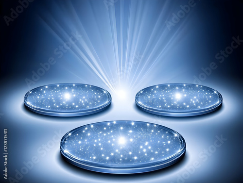 Three Glowing Petri Dishes ...