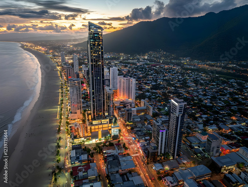 Coastal Cityscape Illuminat...