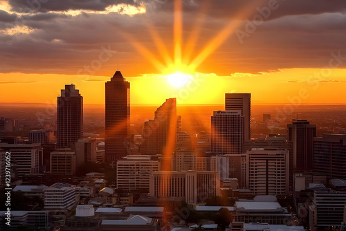 Cityscape bathed in golden ...