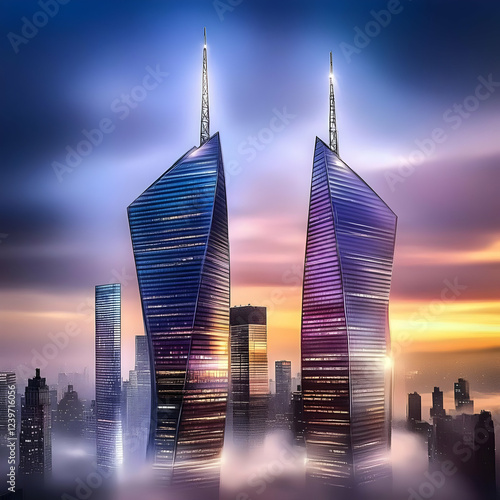 Twin skyscrapers pierce the...