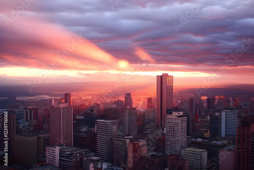 Cityscape Bathed in Vibrant...