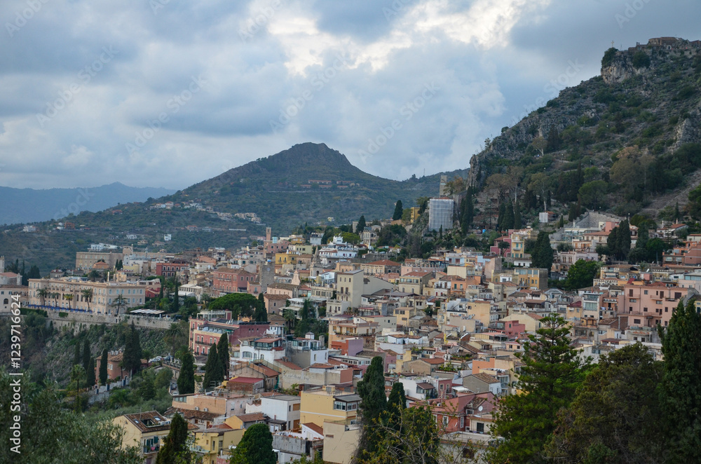 Obraz premium view of Taormina from the viewpoint Ancient Theatre 