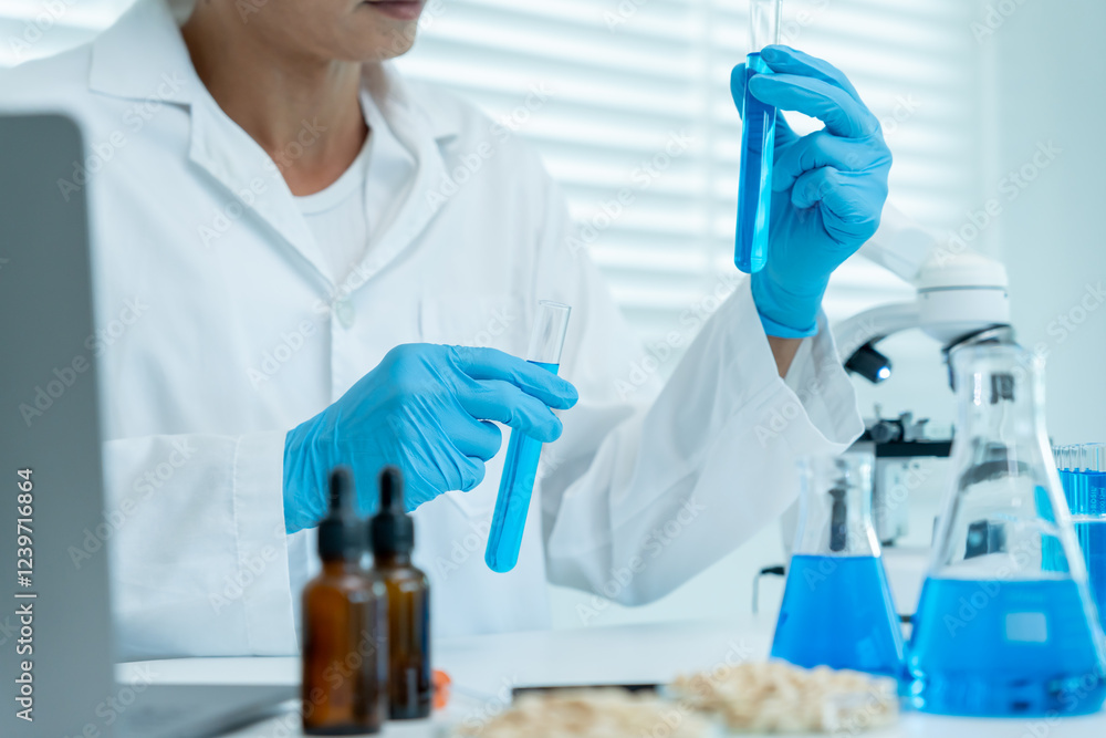 Scientist analyze biochemical sample in advanced scientific laboratory. Medical professional check chemical mix microbiological developmental of viral. Biotechnology research in science lab. cosmetic Scientist analyze biochemical sample in advanced scientific laboratory. Medical professional check chemical mix microbiological developmental of viral. Biotechnology research in science lab. cosmetic
